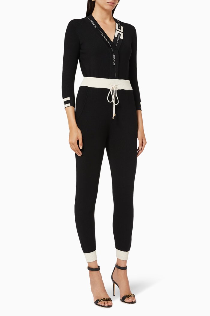

Jumpsuit with Logo Intarsia in Viscose Knit, Multicolour