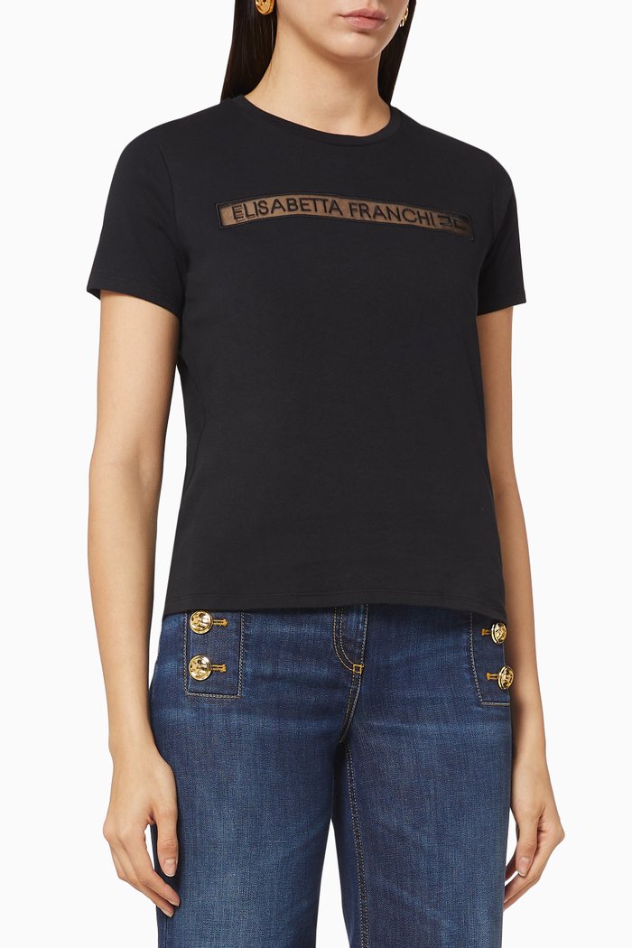 

Mesh Logo Cotton T-shirt, Black