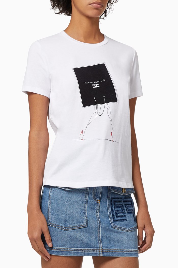

Openwork Embroidered T-shirt in Jersey, White