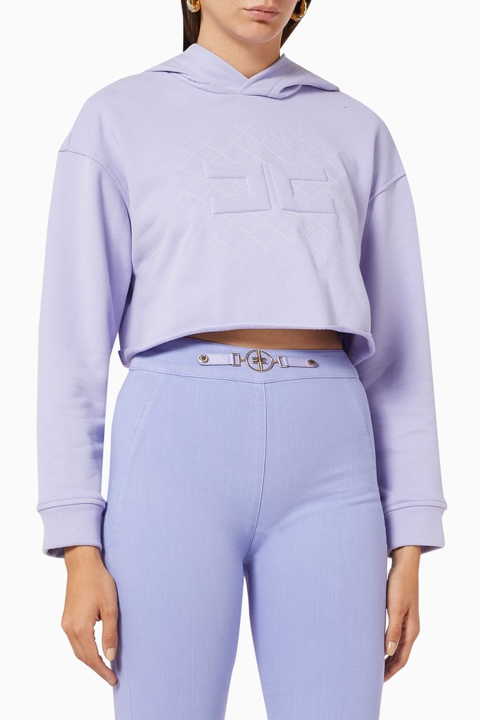 

Hooded Crop Sweatshirt in Cotton, Purple