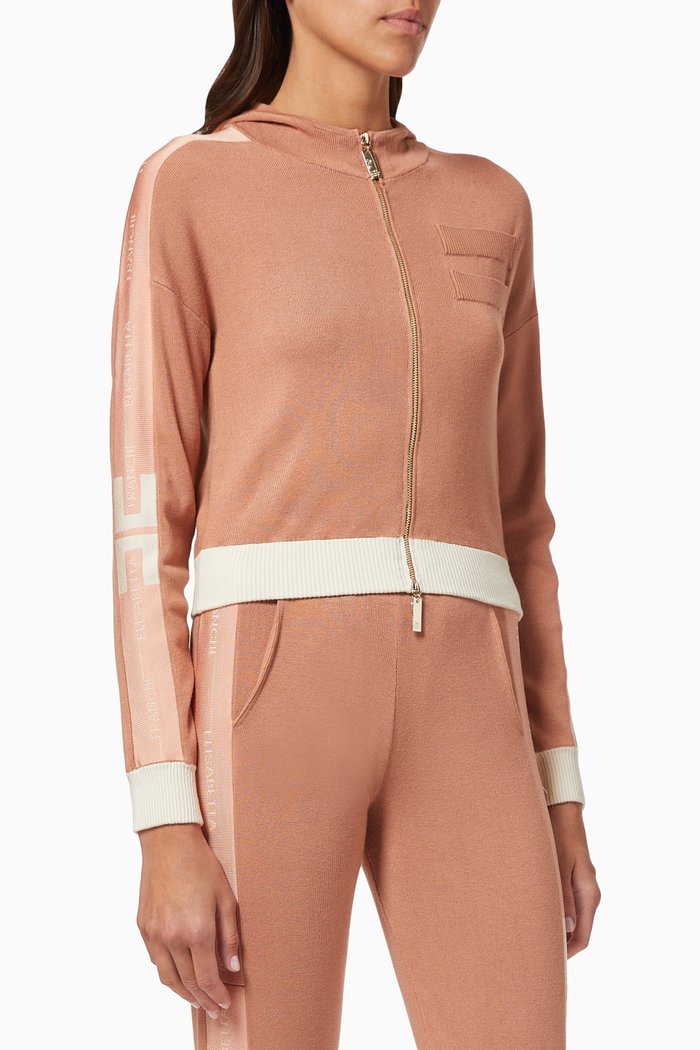 

Hooded Sweatshirt with Logo Intarsia in Viscose Knit, Rose gold
