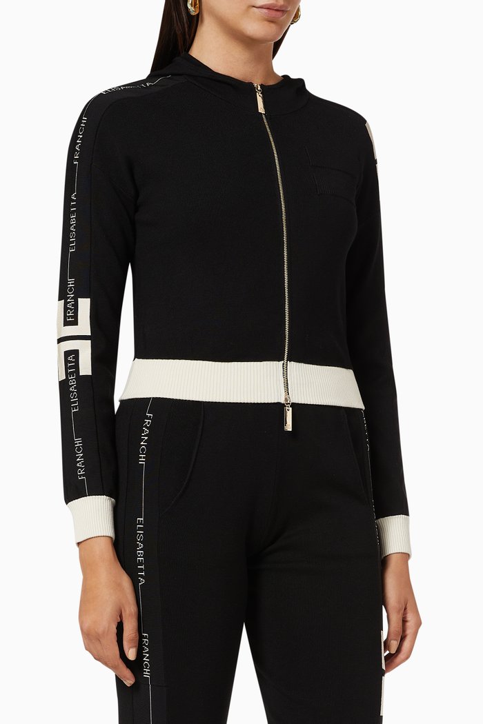 

Hooded Sweatshirt with Logo Intarsia in Viscose Knit, Multicolour
