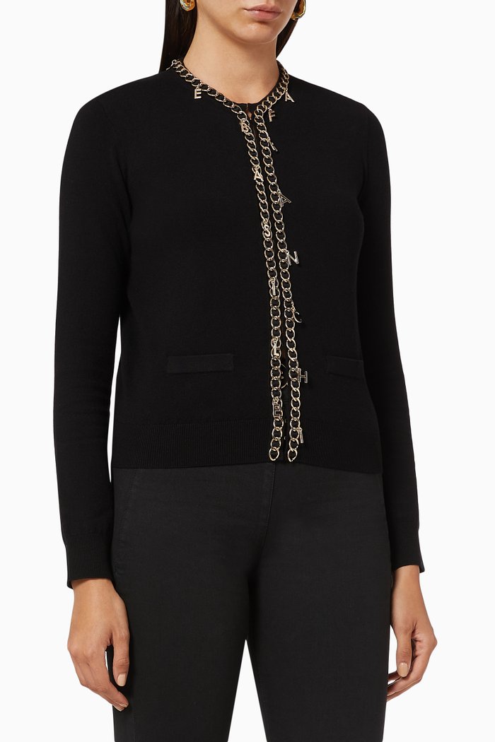 

Cardigan with Chain Appliqué in Viscose Knit, Black