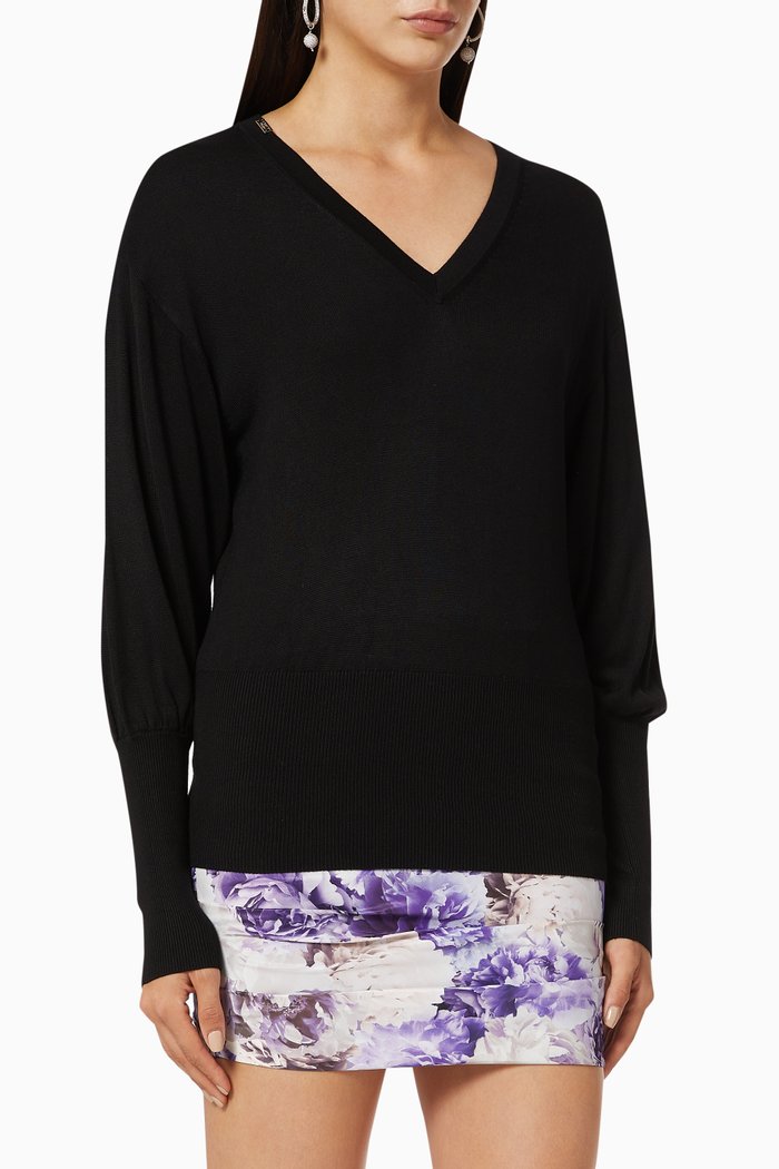 Bat Sleeve Knit Top, Black