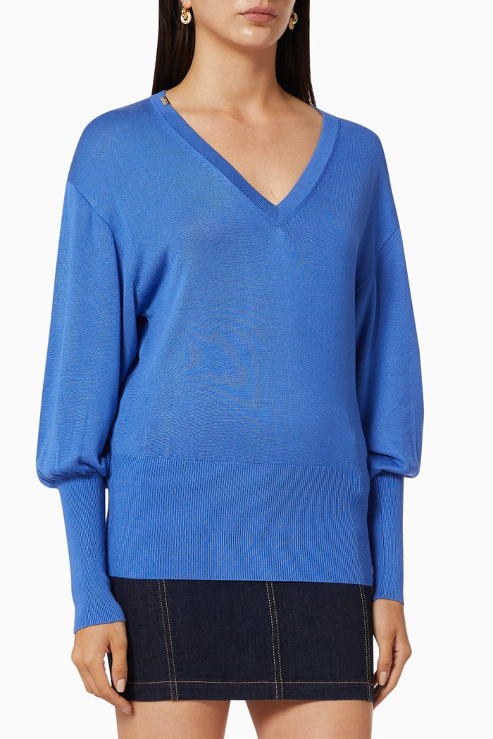 

Bat Sleeve Knit Top, Blue