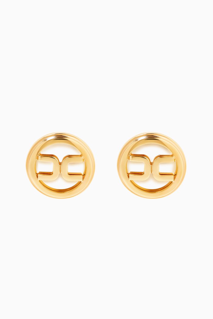 

Button Logo Earrings, Gold