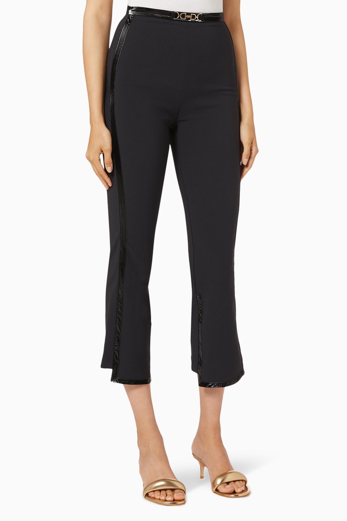 

Pants with Glossy Trim in Bi-Elastic Fabric, Black