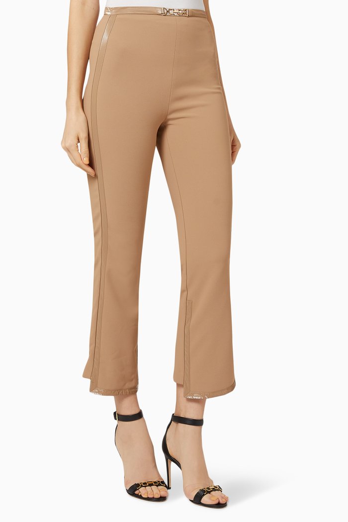 

Pants with Glossy Trim in Bi-Elastic Fabric, Brown