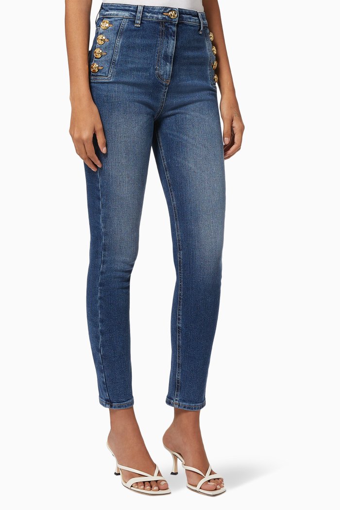 

Button Skinny Fit Jeans in Denim, Blue