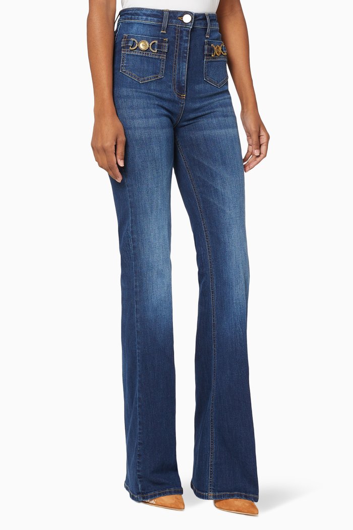Denim Bell-Bottom Skinny Jeans, Blue