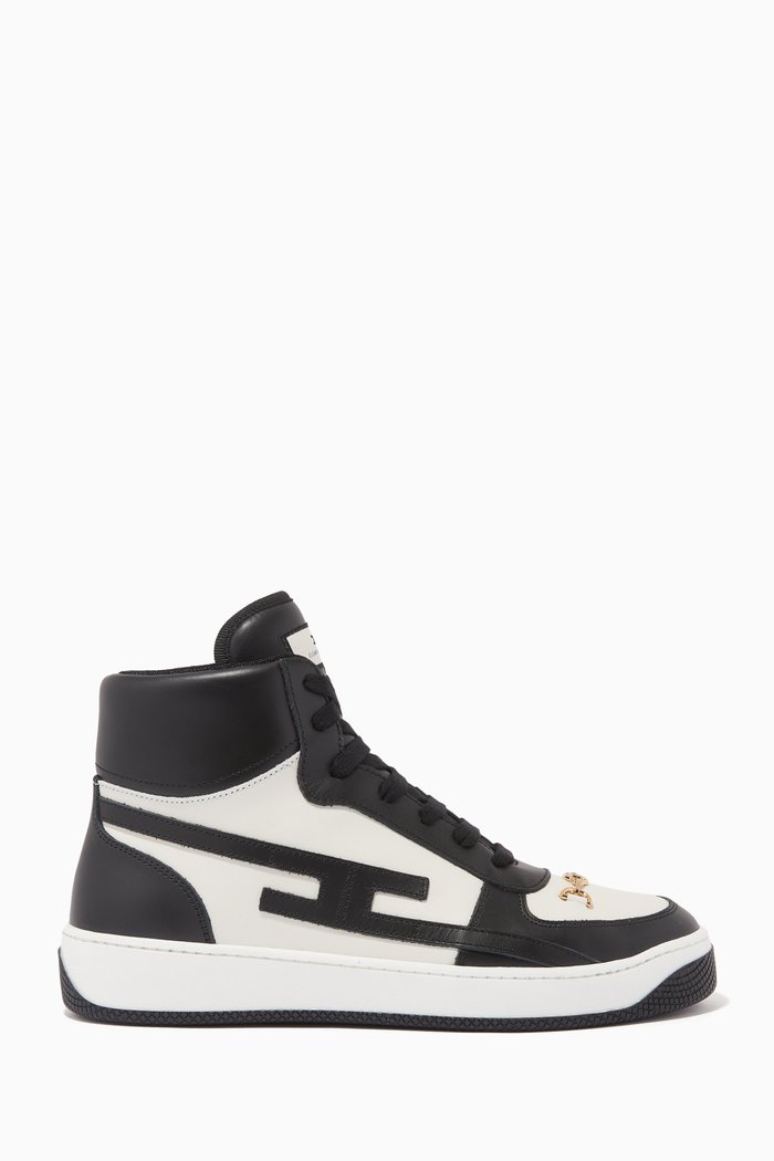 

High-top Sneakers in Leather, Black
