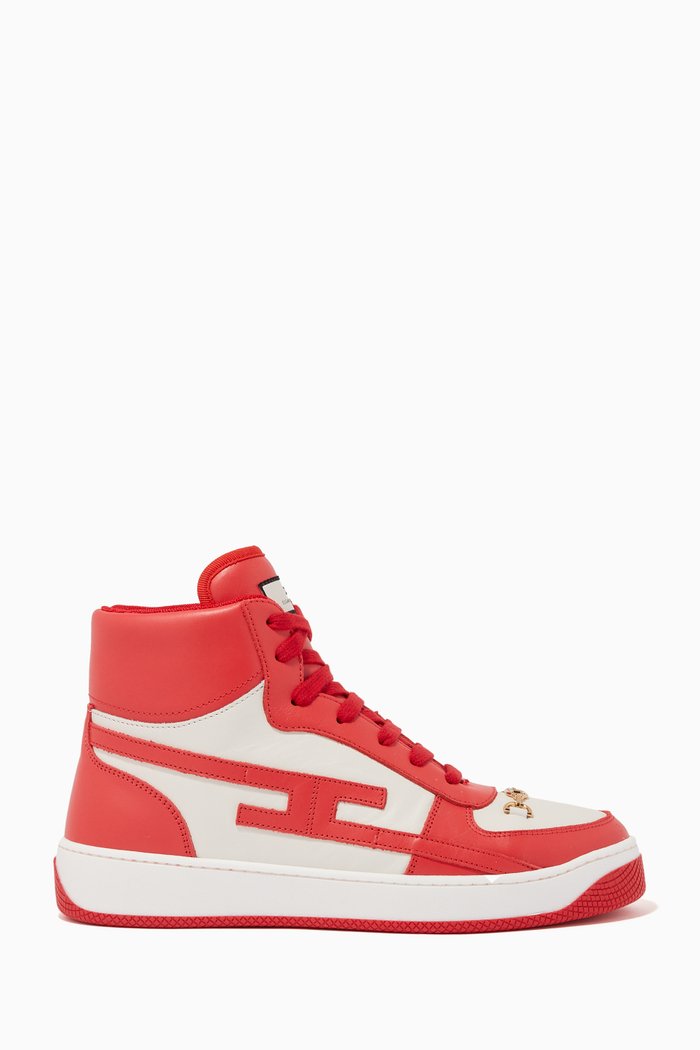 

High-top Sneakers in Leather, Red