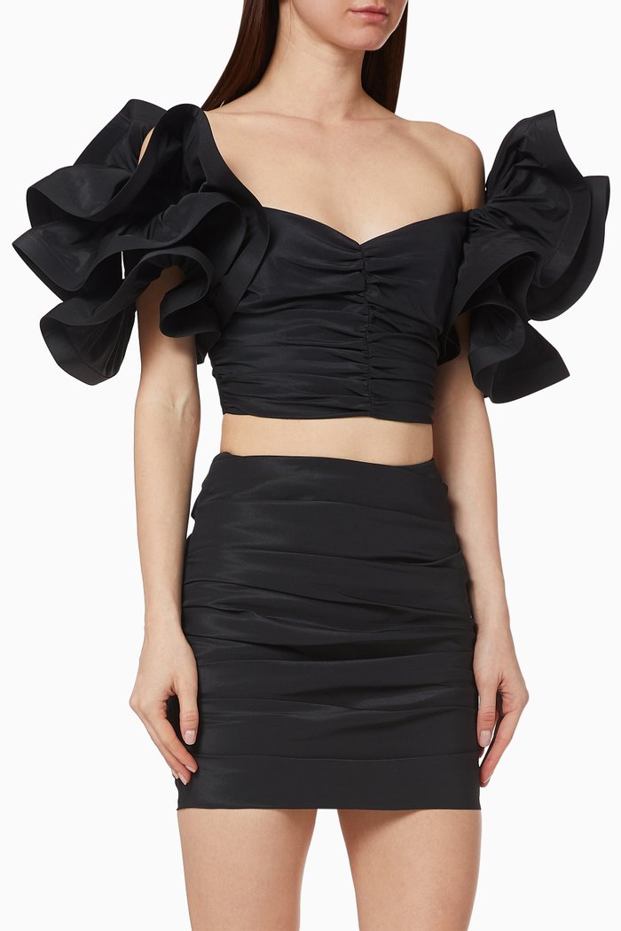 

Draped Ottoman Cropped Top & Skirt Set, Black