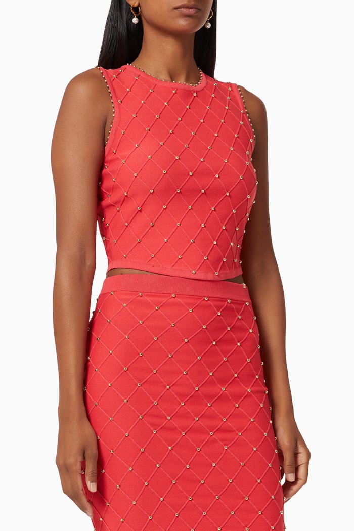

Crop Top in Studded Viscose Knit, Red