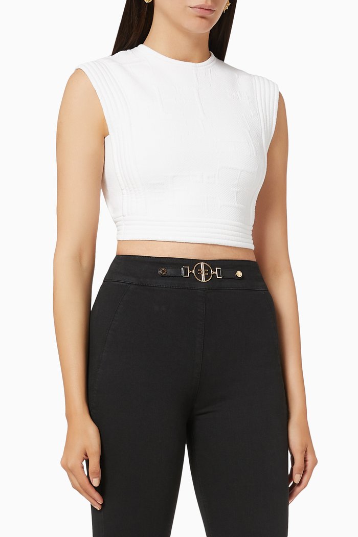 

Crop Top in Monogram Motif Viscose Knit, White