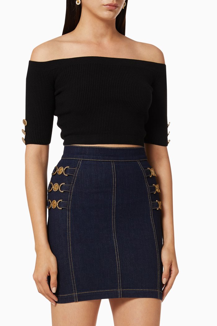 Viscose Rib-knit Cropped Top, Black