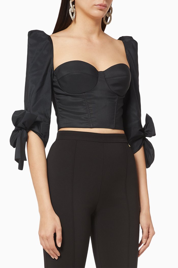 

Puff Sleeve Ottoman Top, Black