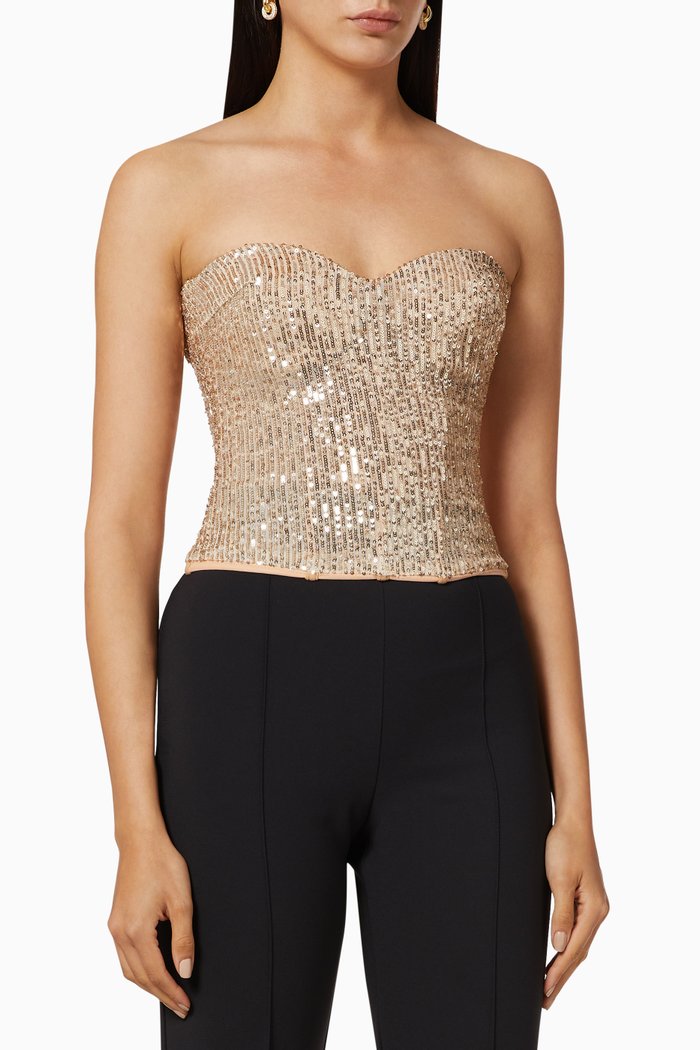 

Sequin Mesh Corset Top, Gold