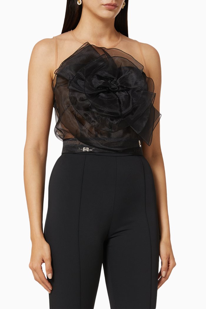 

Maxi Flower Organza Top, Black