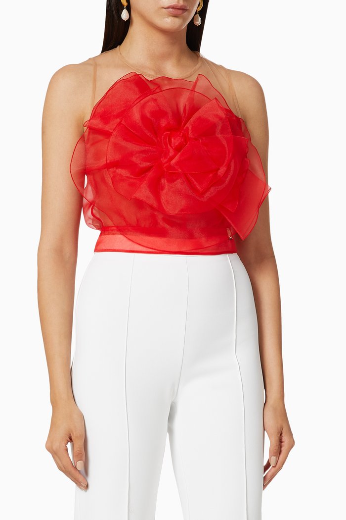 

Maxi Flower Organza Top, Red