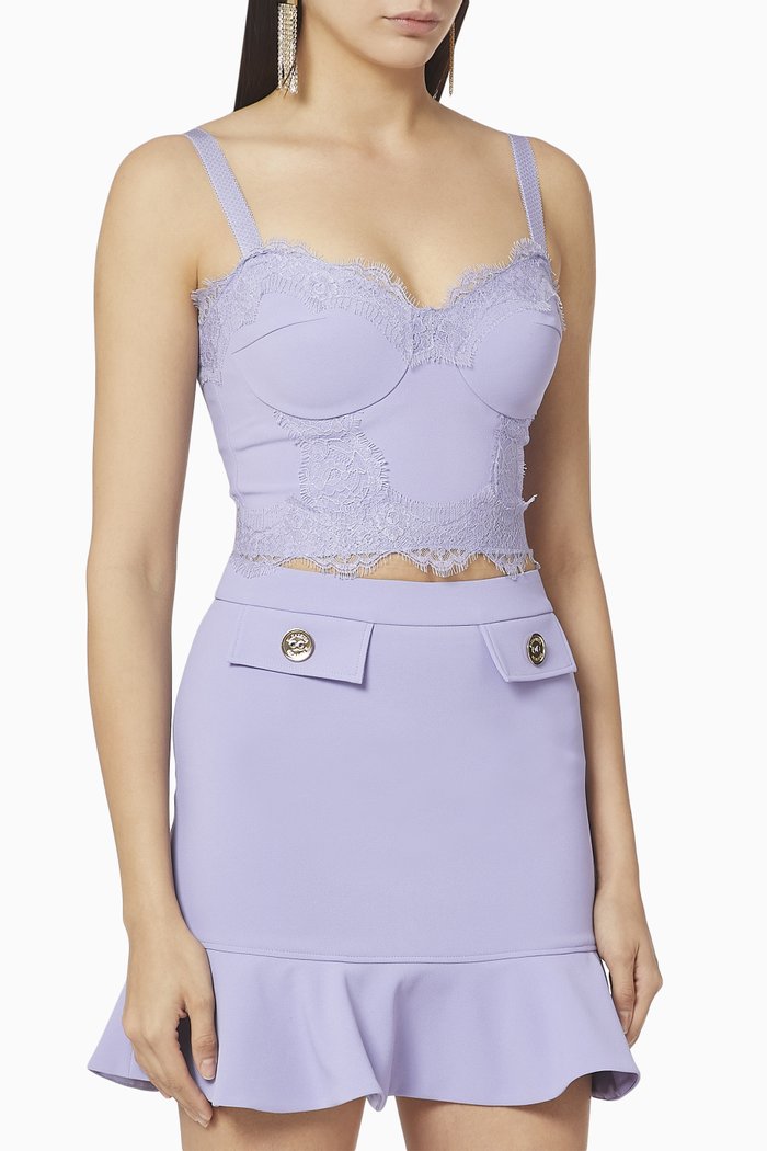 

Lace Crêpe Corset Top, Purple
