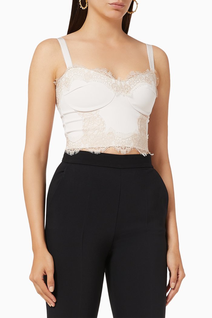 

Corset Top with Chantilly Lace in Crêpe, White