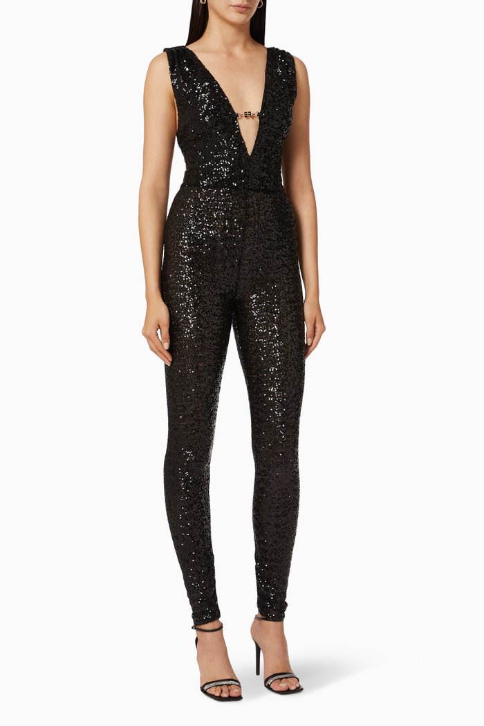 

Sequin Mesh Jumpsuit, Black