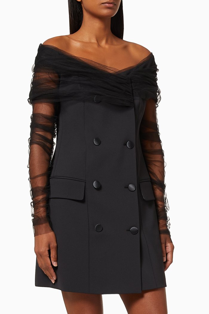 

Coat Dress in Crêpe & Tulle, Black