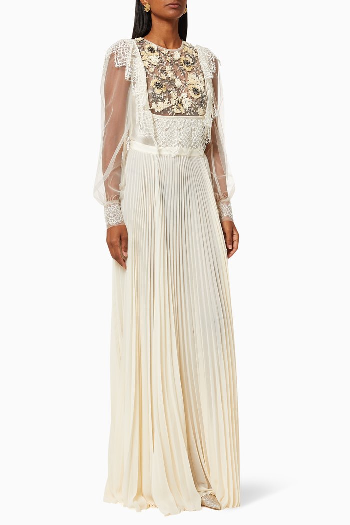 Maxi Dress in Tulle & Georgette, White