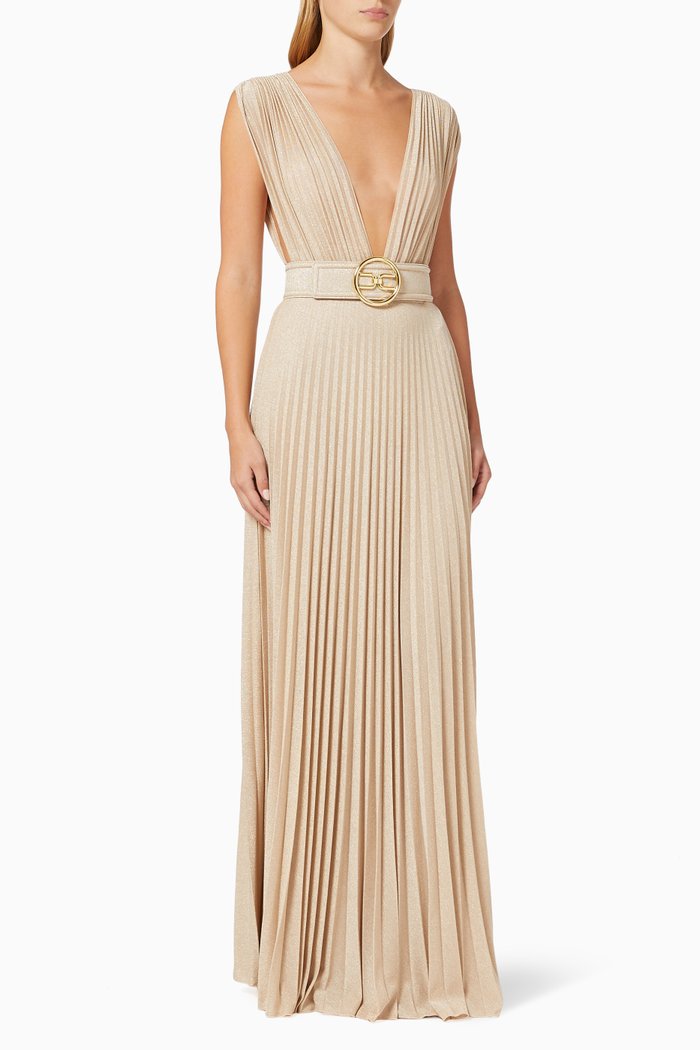 

Pleated Dress in Lurex Jersey, Gold