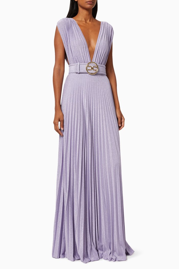 

Pleated Dress in Lurex Jersey, Purple