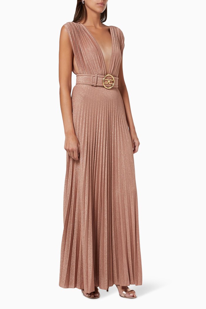 

Pleated Dress in Lurex Jersey, Rose gold