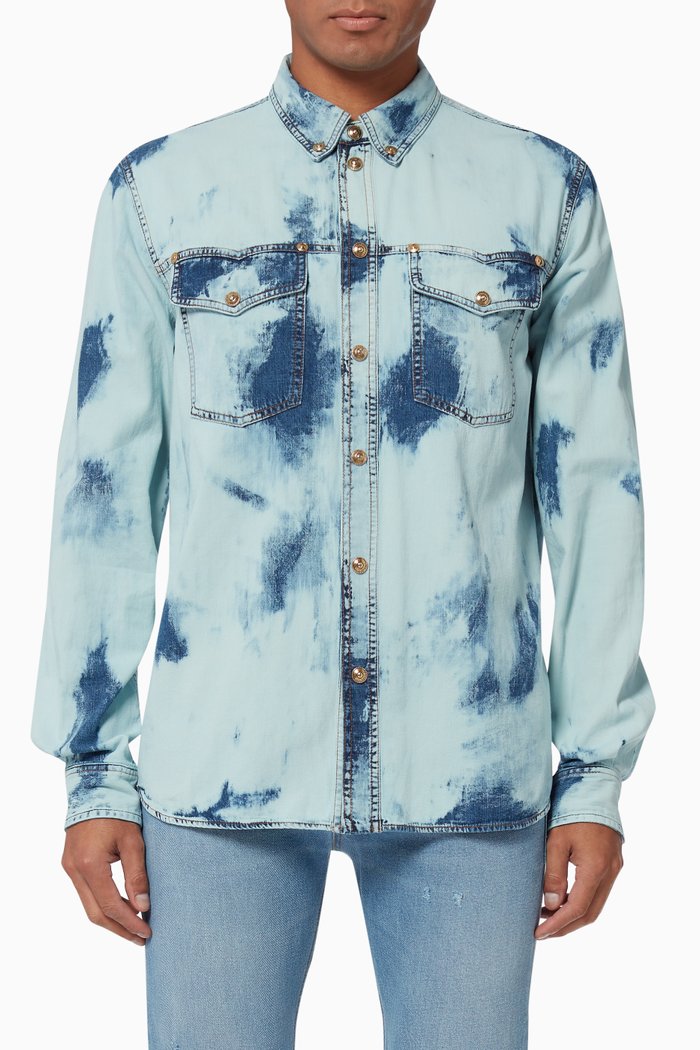 Bleached Tie-dye Denim Shirt, Blue