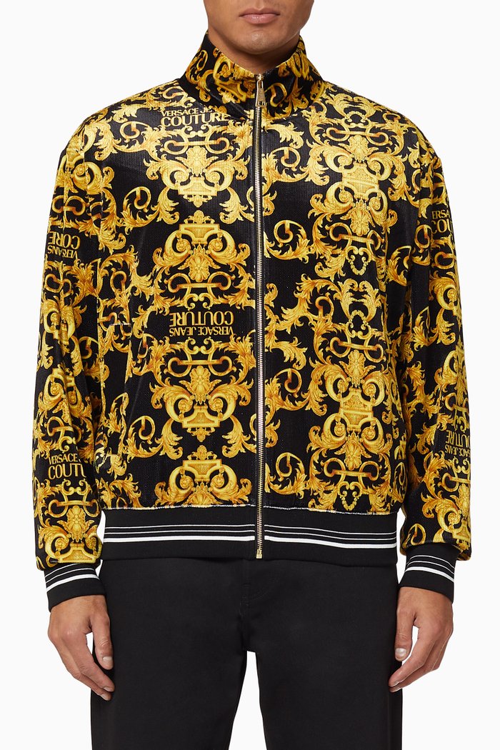 Logo Baroque Velvet Bomber, Black
