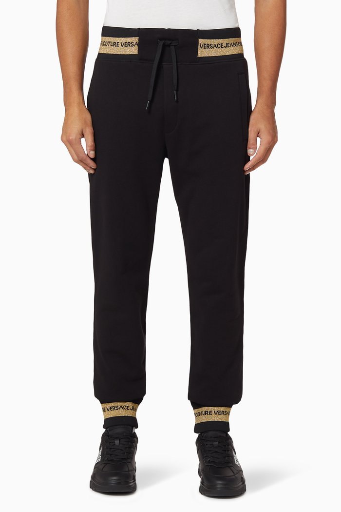 

V-Emblem Cotton Sweatpants, Black