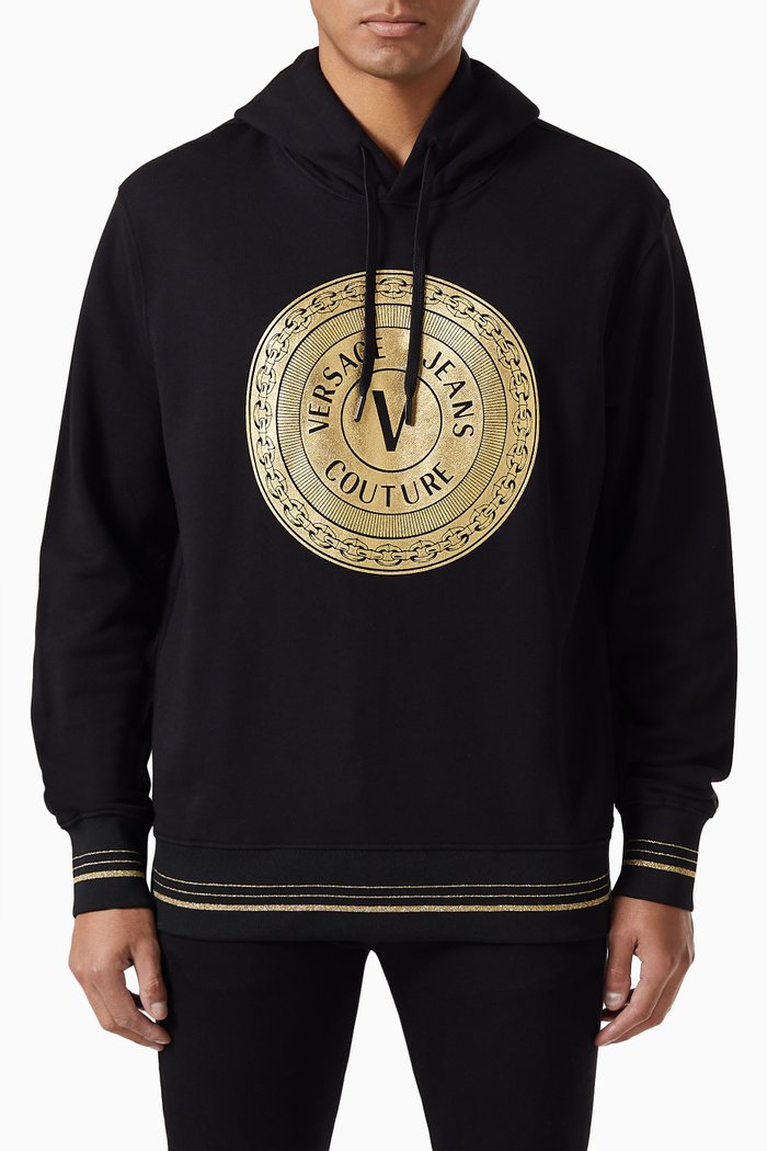 

V Emblem Cotton Sweatshirt, Black