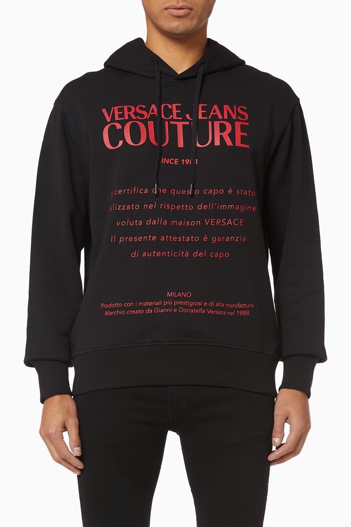 Logo Print Cotton Hoodie, Black
