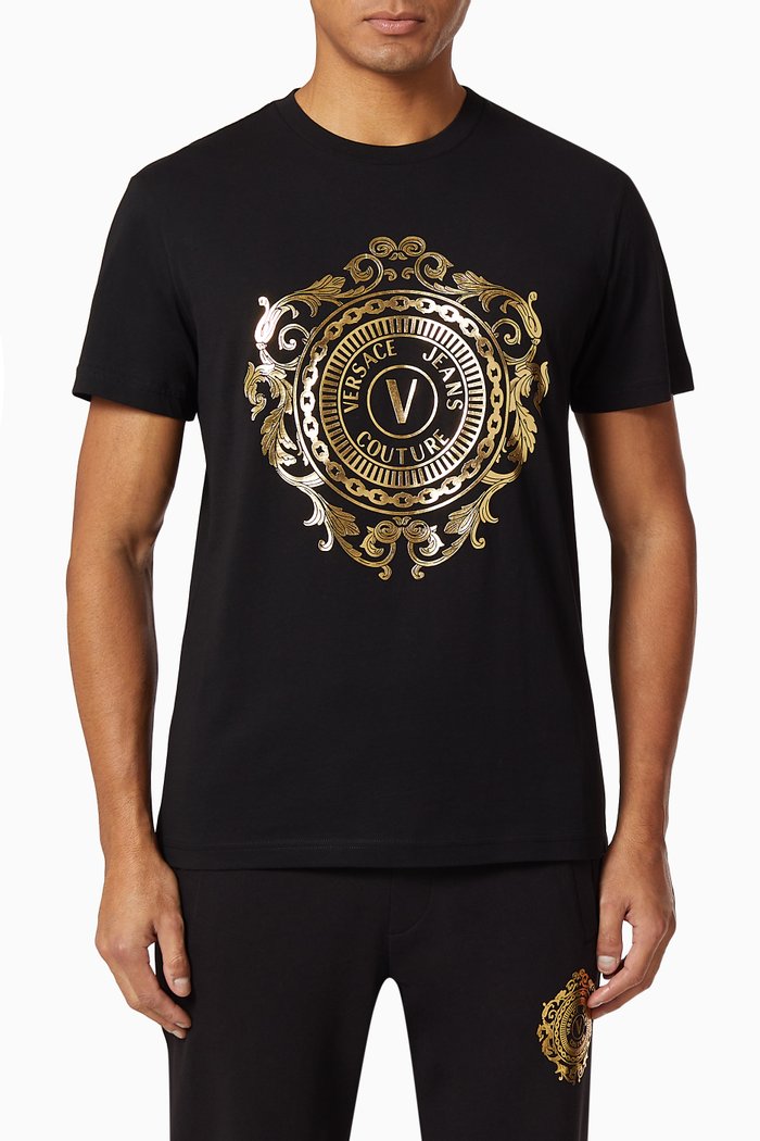 V-Emblem Baroque Cotton T-shirt, Black