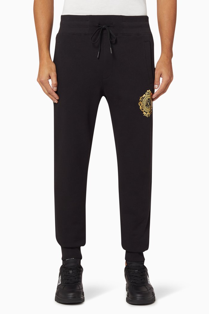 

V-Emblem Cotton Sweatpants, Black