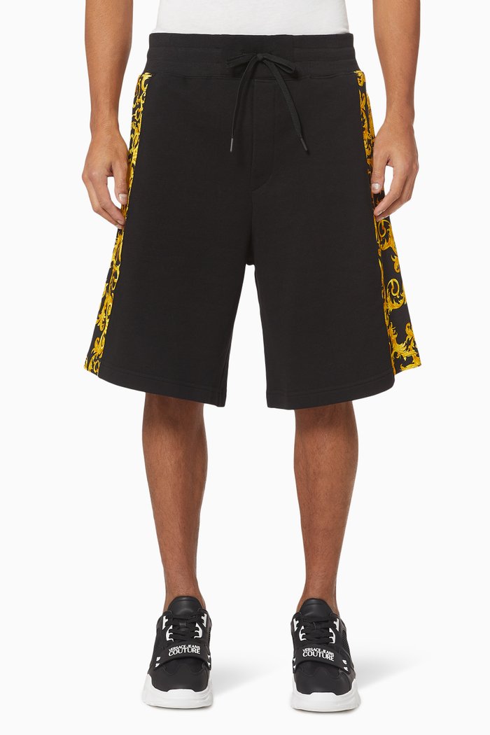 

Baroque Print Cotton Shorts, Black