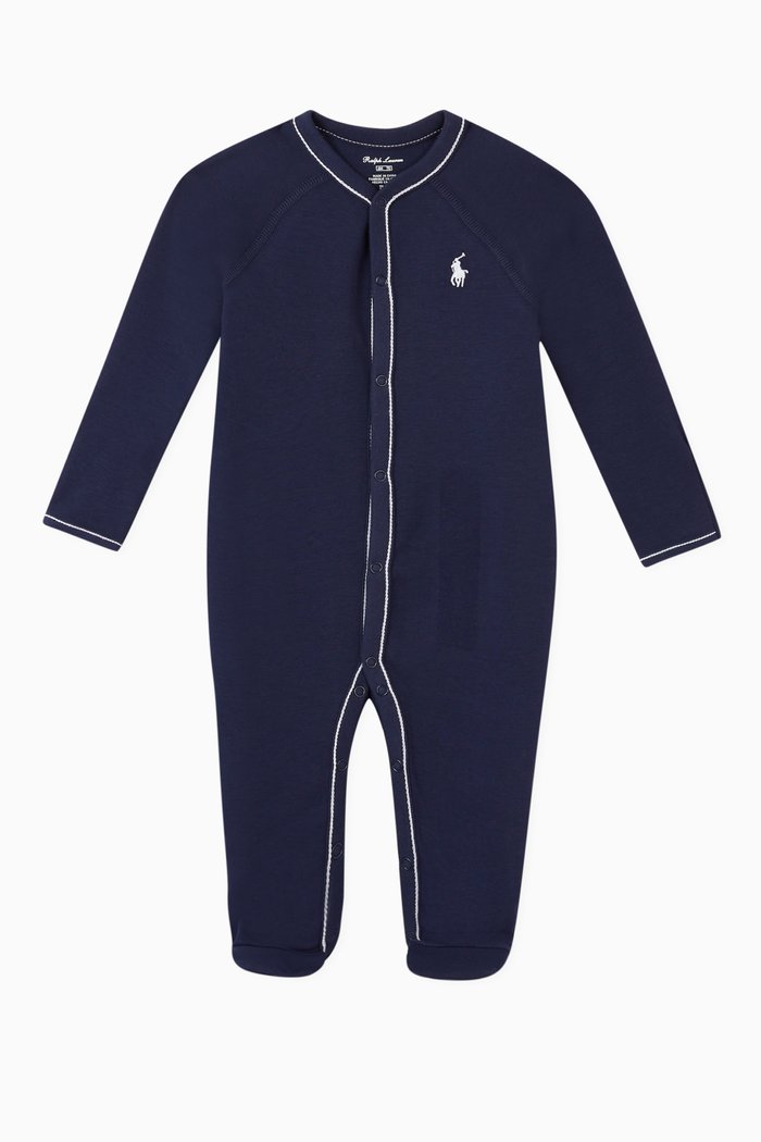 

Embroidered Logo Cotton Romper, Blue