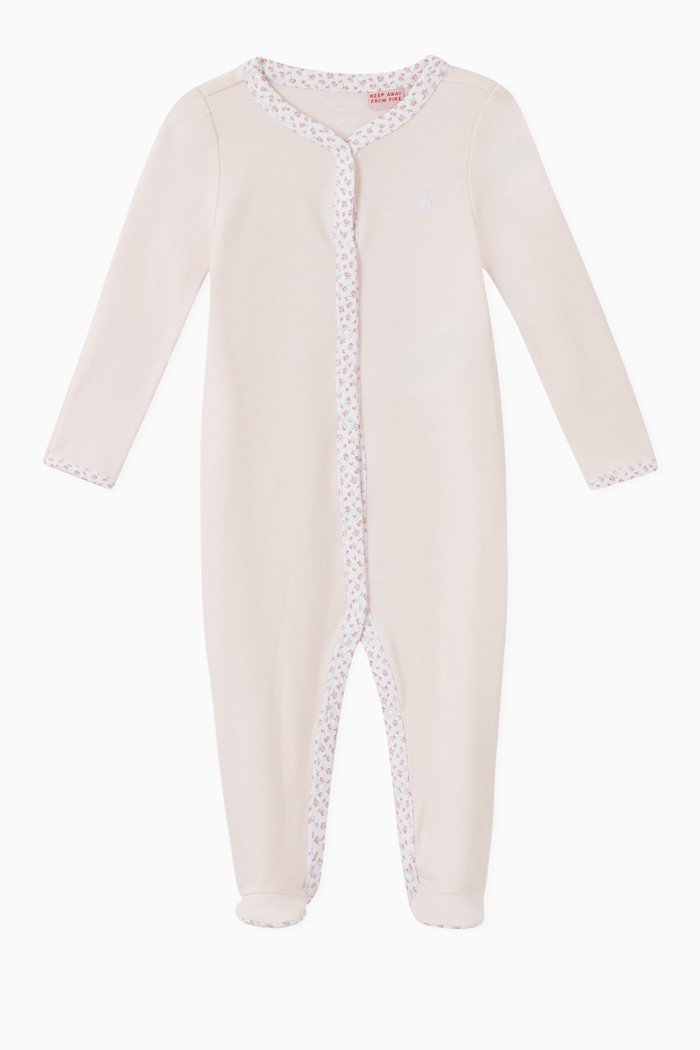 

Floral Trim Cotton Romper, Pink