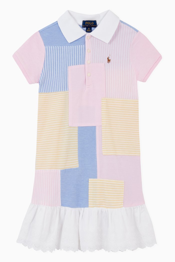 

Patchwork Polo Dress in Cotton Mesh, Multicolour
