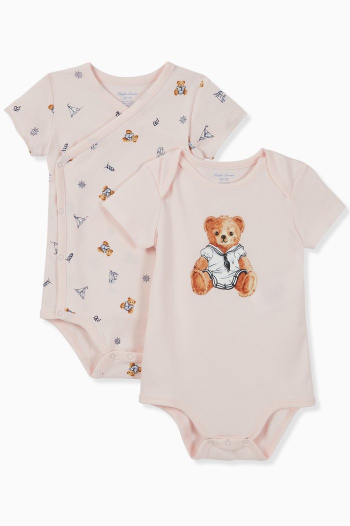 

Polo Bear Print Bodysuit in Cotton, Pink