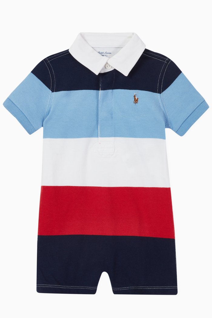 

Polo Striped Romper in Cotton, Multicolour