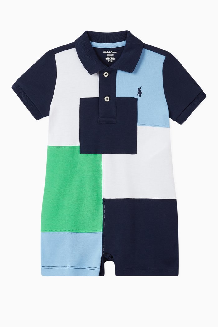 

Tonal Patchwork Polo Romper, Multicolour