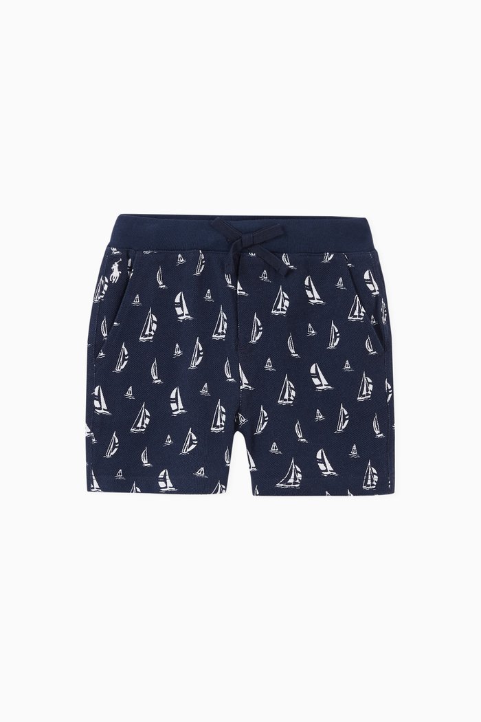 

Printed Cotton Mesh Shorts, Blue