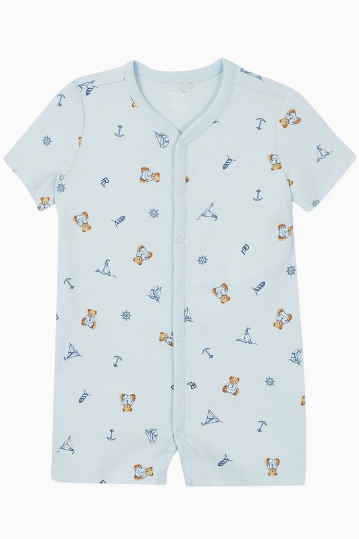 

Bear Print Romper, Blue