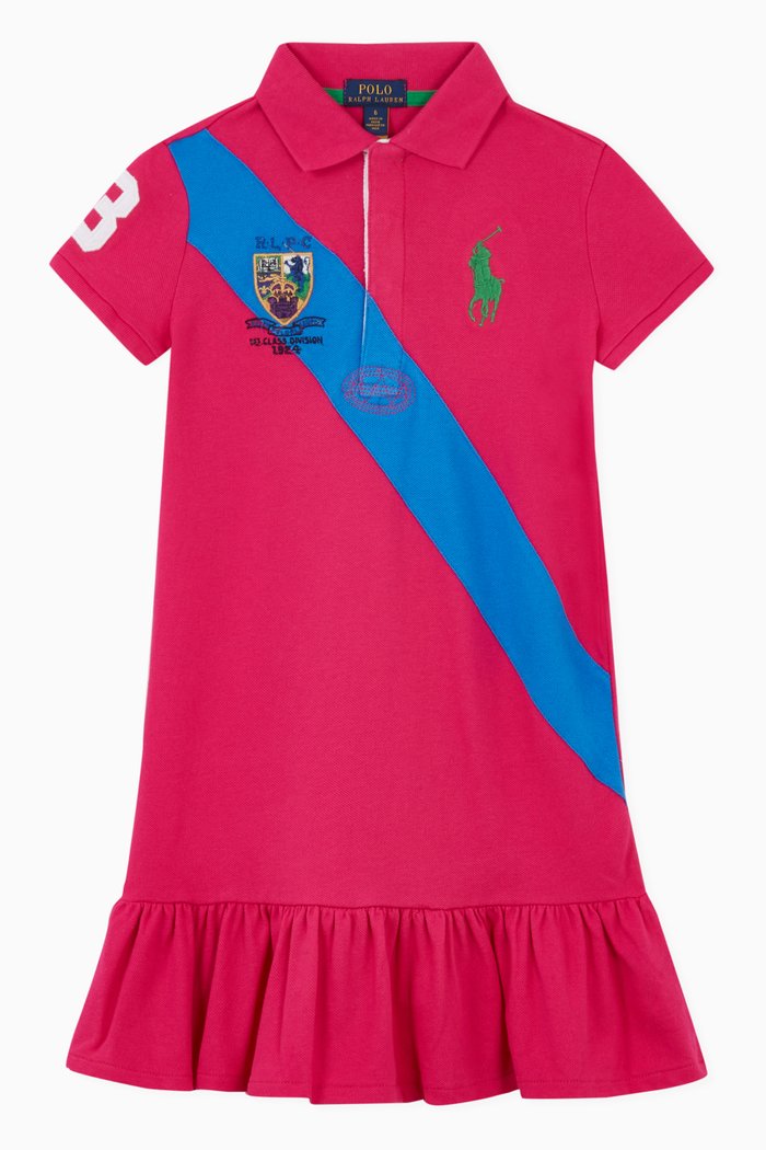 

Pony Diagonal Stripe Polo Dress in Cotton Mesh, Pink