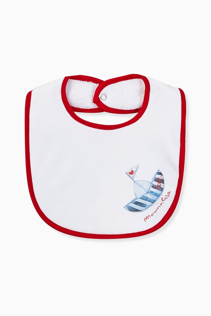 

Contrast Trims Boat Print Bib, White